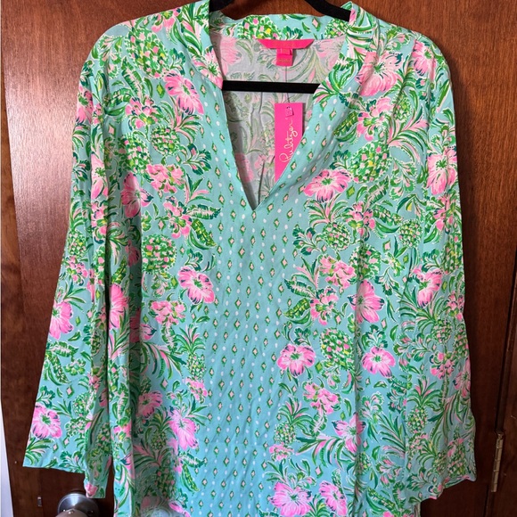 Lilly Pulitzer Luna bay tunic size XL Floral Top - Green and Pink - Picture 1 of 3